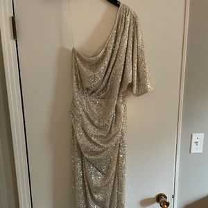 One shoulder gold sequin midi dress size medium brand do+be